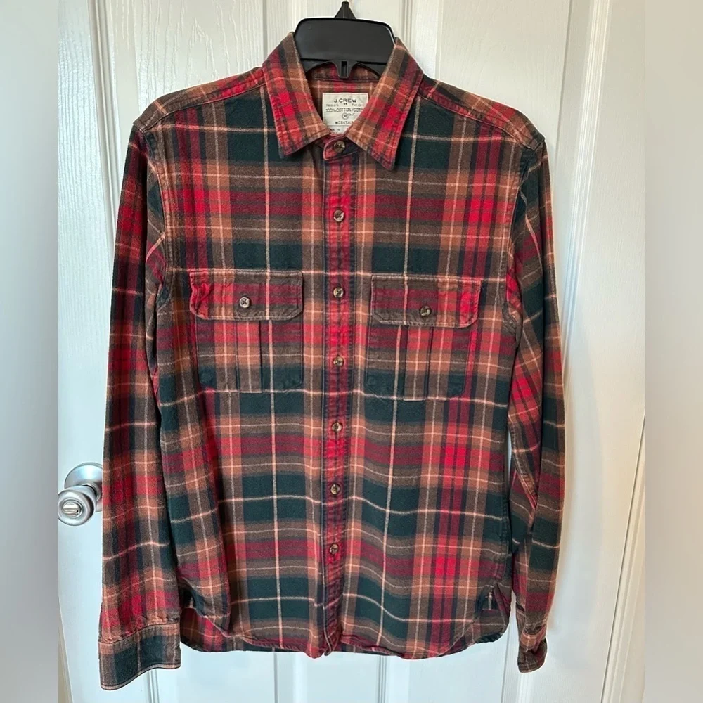 J. Crew Red and Black Casual Button Down Shirt